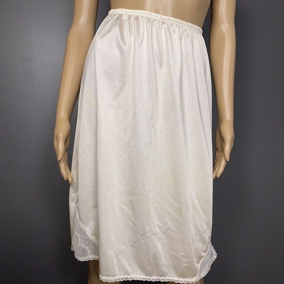 Vintage Vanity Fair Small L Half Slip Off White Cream Rose Embroidery Sheer Slit - Picture 6 of 7